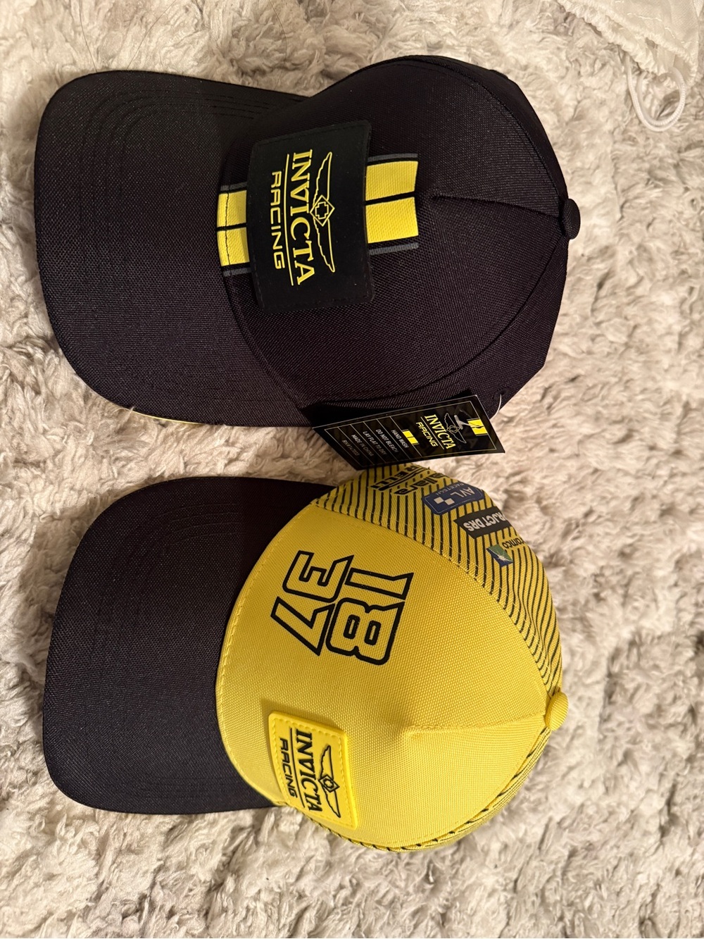 Invicta Racing Caps in Black and Yellow - Set of 2